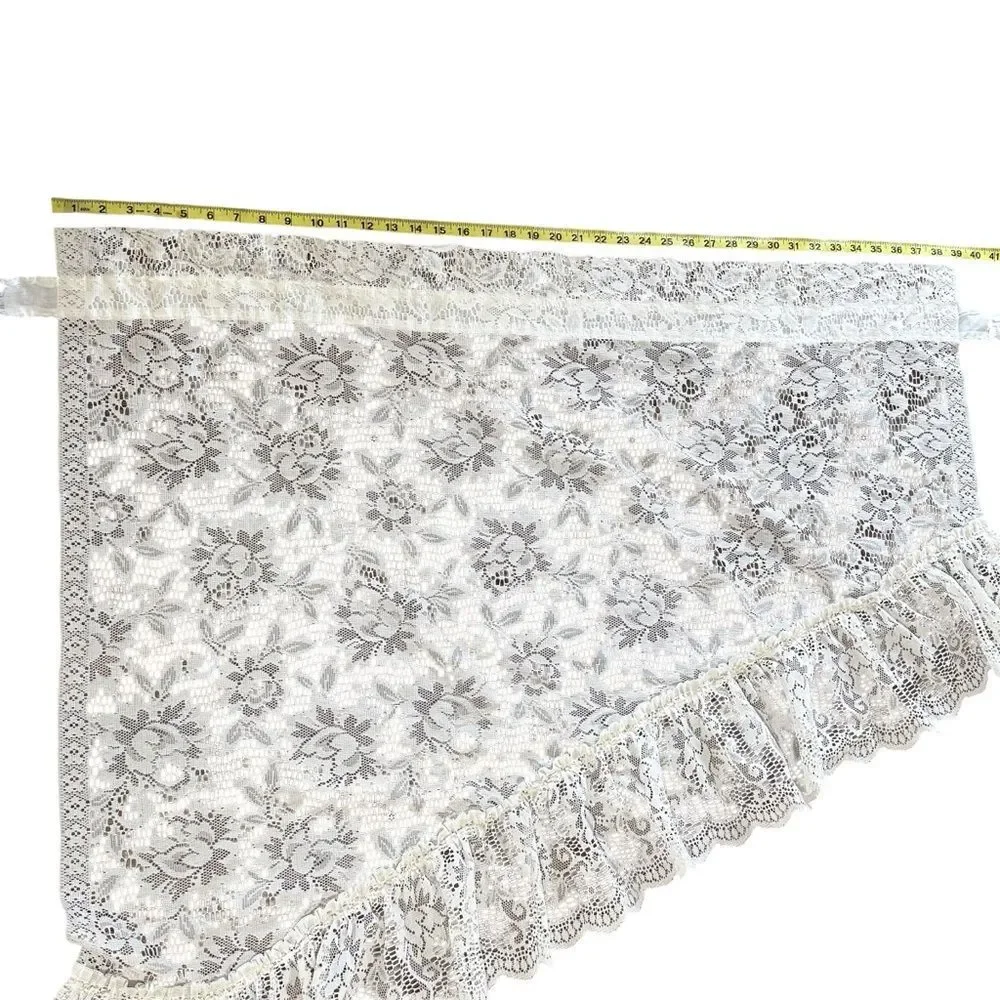 Vintage 4 Panels Burlington Floral Lace Triangle Valances Ruffle Trim Off White